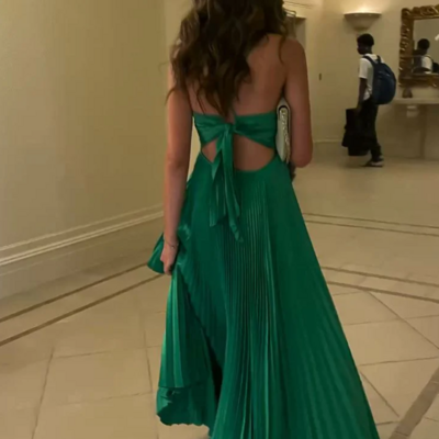 Sexy green long pleated prom evening dresses