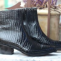 Crafted Leather Classic Black Crocodile Skin Leather Side Zipper Jodhpur Boot - Thumbnail 3