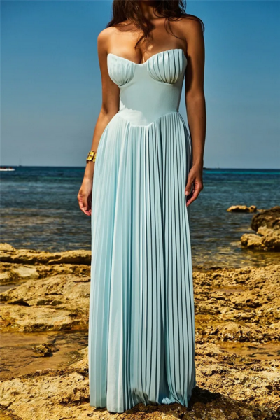 Elegant Pleated Strapless Summer Dress