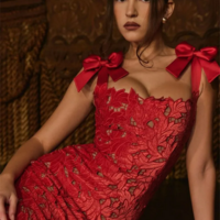 Red Bows & Lace Sexy Party Dress - Thumbnail 2