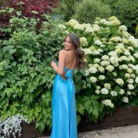 Elegant Blue Beaded Formal Dress Long Party Dresses for Wedding Open Back - Thumbnail 1