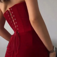 Strapless Knot Velvet Party Dress - Thumbnail 4