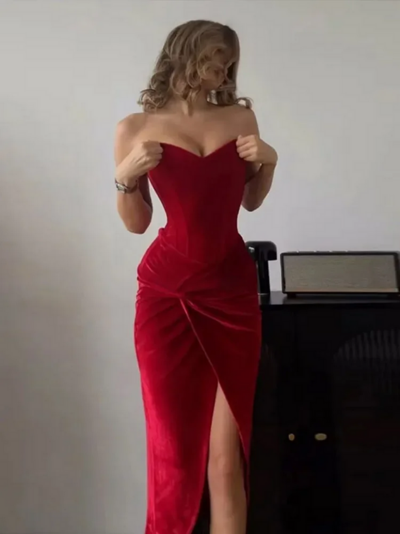 Strapless Knot Velvet Party Dress