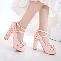 Elegant Vintage Lace up Platform High Heels Shoes - Thumbnail 1