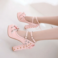 Elegant Vintage Lace up Platform High Heels Shoes - Thumbnail 3