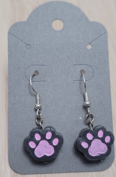 Gray cat paw earrings