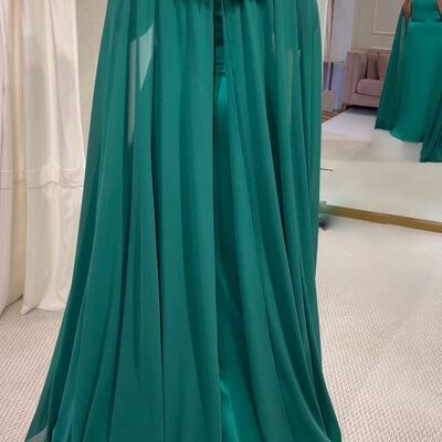 Elegant dark green sheath off the shoulder mother of the bride/groom dress evening formal prom dress