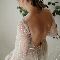 Luxury Sparkle Bling Wedding Dress, A-line Sequins Lace Tulle Bridal Dress Bridal Gown - Thumbnail 2