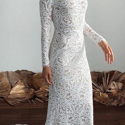 Chic boho wedding dress, lace bridal dress bridal gown