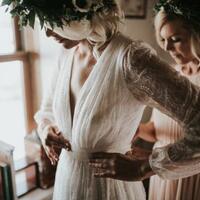 Chic Rustic Wedding Dress, Lace Bodice Chiffon Bridal Dress Bridal Gown - Thumbnail 1