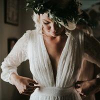 Chic Rustic Wedding Dress, Lace Bodice Chiffon Bridal Dress Bridal Gown - Thumbnail 2