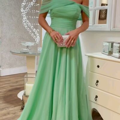 Elegant mint green off the shoulder mother of the bride/groom dress evening formal prom dress