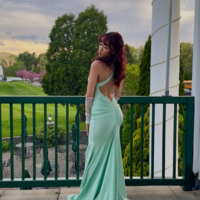 Mermaid V Neck Green Open Back Evening Dresses - Thumbnail 3