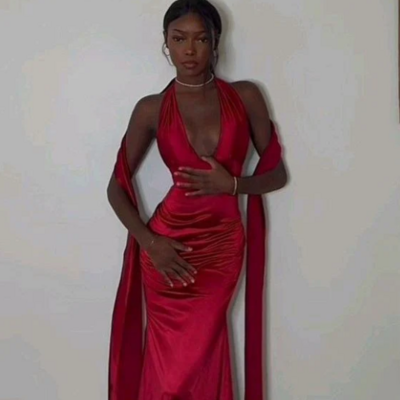 Sexy mermaid red deep v neck prom dresses - Thumbnail 1