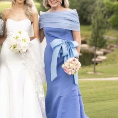 Elegant blue off the shoulder mother of the bride/groom dress evening formal prom dress