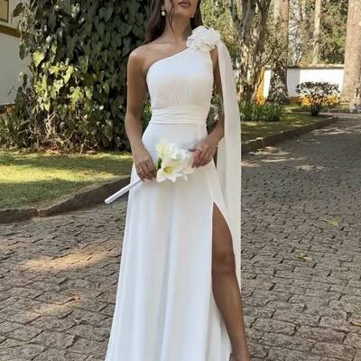Sexy sheath one shoulder side slit wedding dress wedding gown bridal dress
