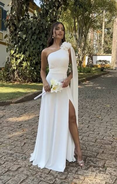Sexy Sheath One Shoulder Side Slit Wedding Dress Wedding Gown Bridal Dress