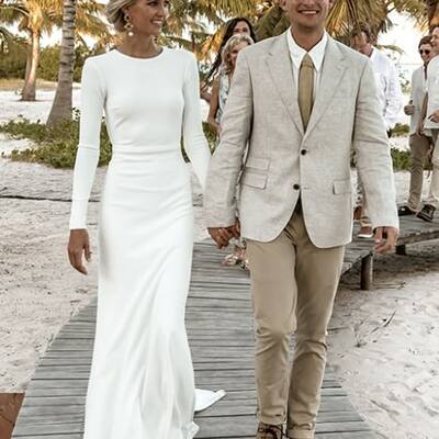 Chic long sleeves satin wedding dress bridal dress wedding gown