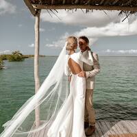 Chic Long Sleeves Satin Wedding Dress Bridal Dress Wedding Gown - Thumbnail 1