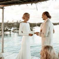 Chic Long Sleeves Satin Wedding Dress Bridal Dress Wedding Gown - Thumbnail 4