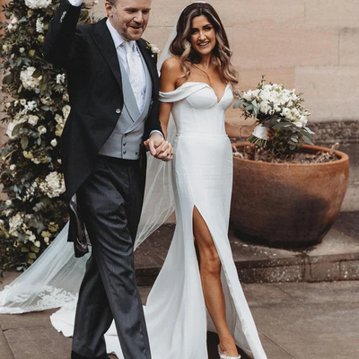 Sexy off the shoulder satin wedding dress bridal dress wedding gown