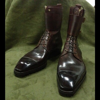 Handmade men dark brown leather double buckle ankle boot - Thumbnail 2