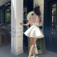 Elegant Sequare Neck Ivory Short Prom Dresses - Thumbnail 1