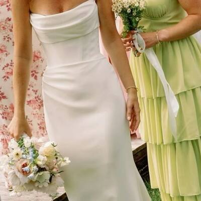 Sexy strapless wedding dress, simple sheath bridal gown wedding gown