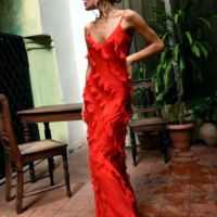 Beautiful Red Backless Long Prom Dress With Ruffle - Thumbnail 1