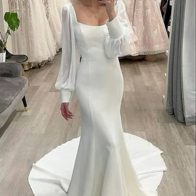 Sexy scoop long sleeve wedding dress bridal gown wedding gown