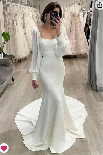 Sexy Scoop Long Sleeve Wedding Dress Bridal Gown Wedding Gown