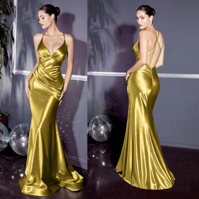 Mermaid slim straps gold stain backless prom dresses  - Thumbnail 2