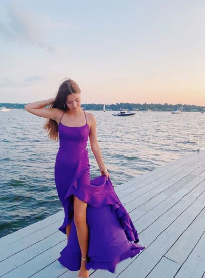 Charming Purple Long Open Back Prom Dresses