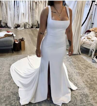 Sexy Scoop Side Slit Beach Boho Wedding Dress Bridal Gown Wedding Gown