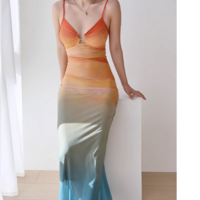 Sexy Mesh Print Metal Ring Suspender Dress - Thumbnail 2