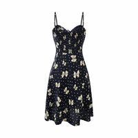Holiday Style Butterfly Floral Print Suspender Dress - Thumbnail 3