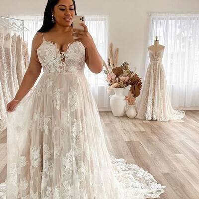 Plus size mermaid lace appliques beach boho wedding dress bridal dress wedding gown