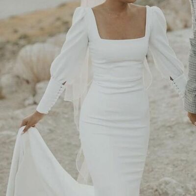 Sexy mermaid plus size long sleeve lace beach boho wedding dress bridal gown wedding gown