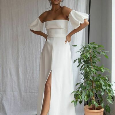Sexy a line side slit beach boho wedding dress bridal gown wedding gown