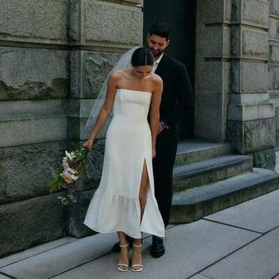 Sexy a line tea-length beach boho wedding dress bridal gown wedding gown