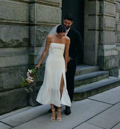 Sexy A Line Tea-length Beach Boho Wedding Dress Bridal Gown Wedding Gown