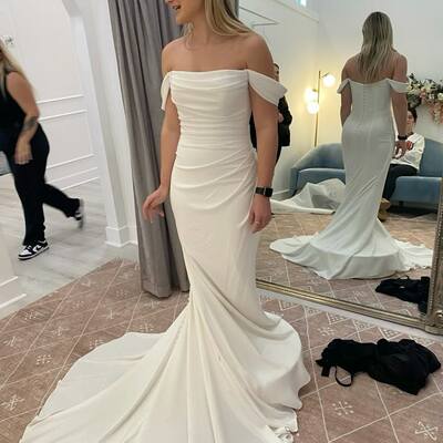Simple sheath off the shoulder beach boho wedding dress bridal dress wedding gown