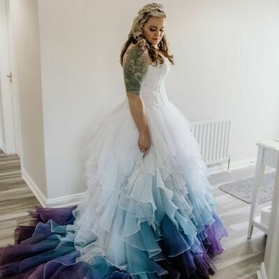 Ombre blue organza wedding dress bridal gown wedding gown