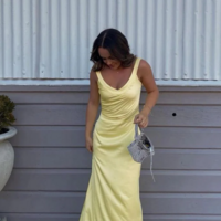 Simple Straps Yellow Backless Prom Dresses - Thumbnail 1
