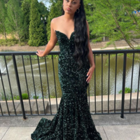 Mermaid Sparkly Dark Green Sequins Long Prom Dresses - Thumbnail 1