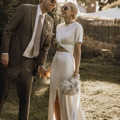 Elegant two pieces beach boho wedding dress bridal gown wedding gown