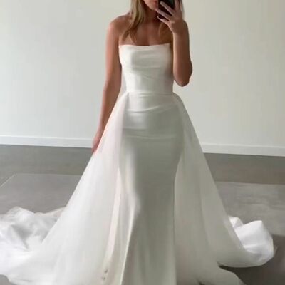 Elegant sheath with detachable train wedding dress bridal gown wedding gown