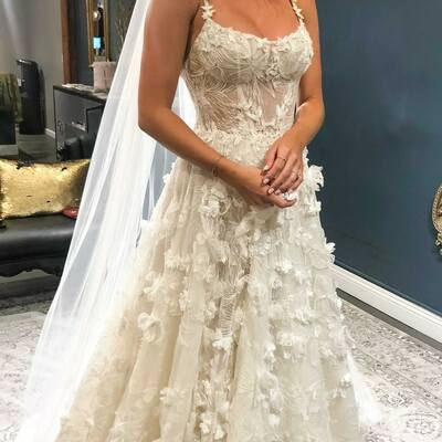 Elegant 3d flowers lace wedding dress bridal gown wedding gown