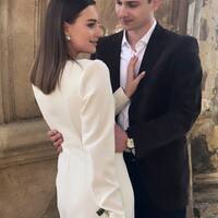 Elegant Sheath Long Sleeve Tea-length Beach Boho Wedding Dress Bridal Gown Wedding Gown - Thumbnail 1