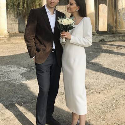 Elegant sheath long sleeve tea-length beach boho wedding dress bridal gown wedding gown